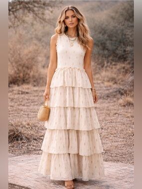 Alix of Bohemia Cabana Camelia Maxi Dress Tiered Cotton NWT